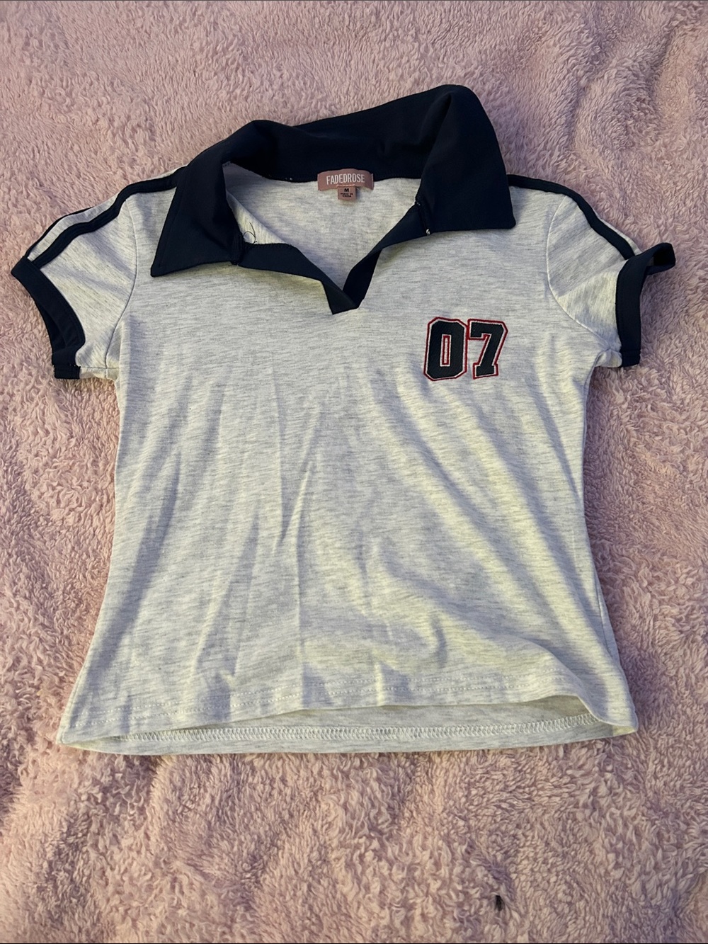 Girls' Heather Gray Polo Top with Navy Trim and '07 Patch